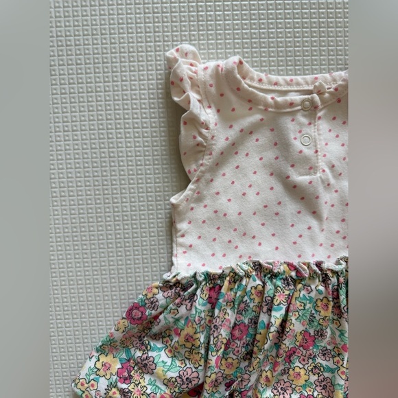 Jessica Simpson|Baby girl mixed pattern Polka Dot & floral ruffle onesie dress• - Picture 3 of 4